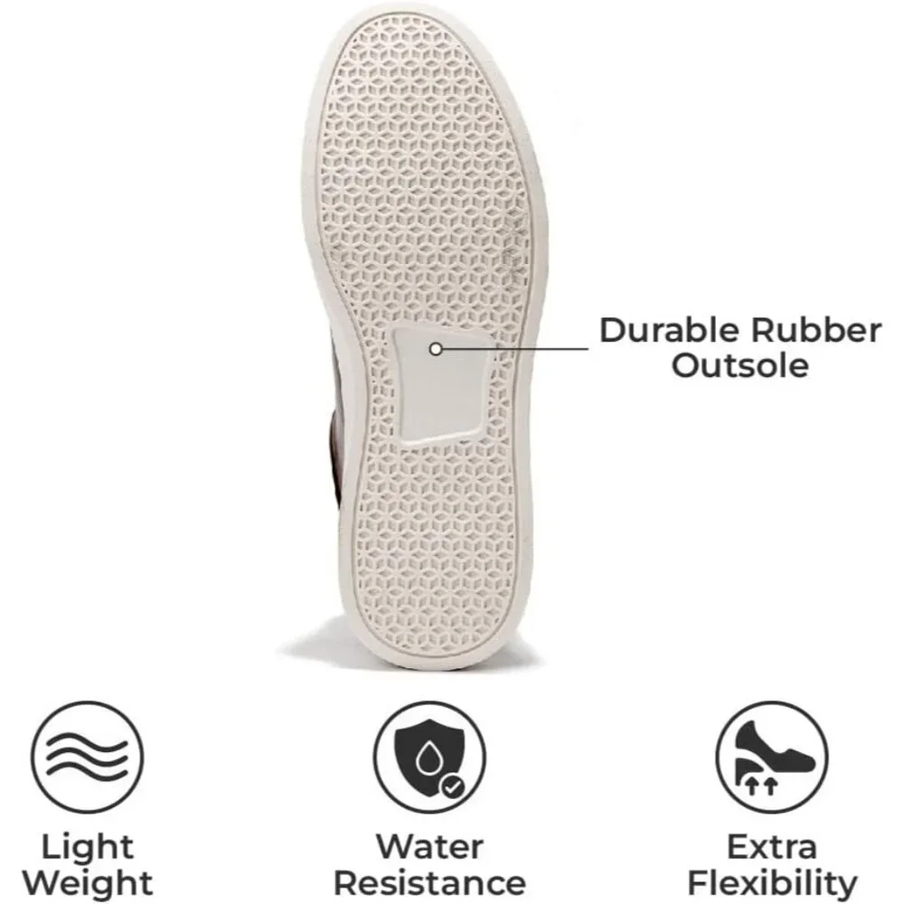 ⚡ Men Cognac Faux Leather Memory Foam Insole Lightweight Non Slip Sneakers